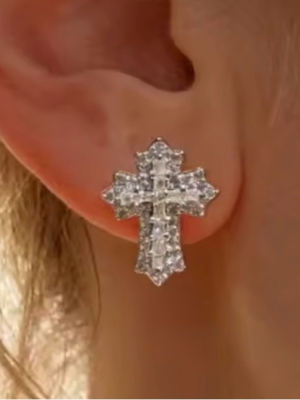 Silver plated Cross Zirconia Stud Earrings